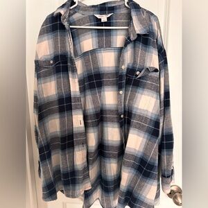 Blue and White Plaid Button-Up Shirt
